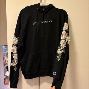 Civil Regime Champion Black Hoodie with Floral Design